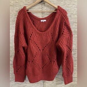 FRNCH Chunky Cable Knit Sweater Scoop Neck Holiday Christmas Red Size Med/Large